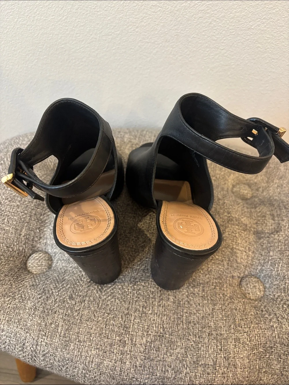 Tory Burch Black Open-Toe Ankle Strap Block Heel Sandals